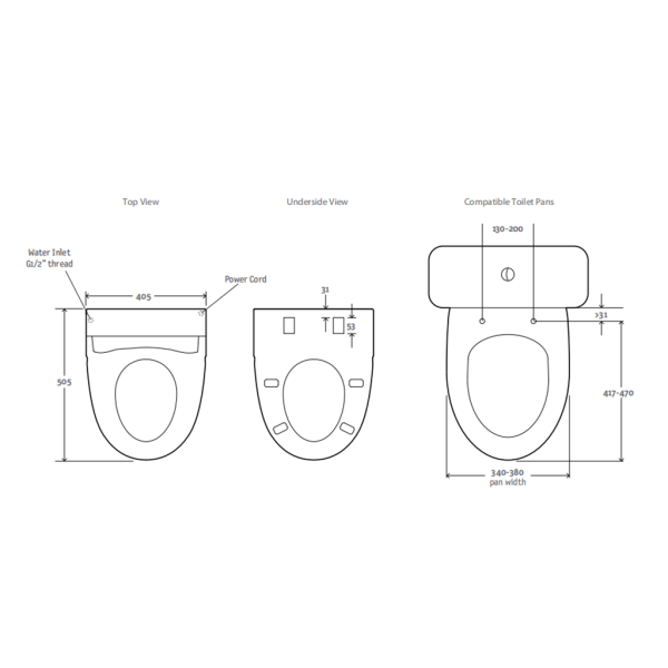 Englefield Polypropylene Bidet Intelligent Toilet Seat Plus White YT