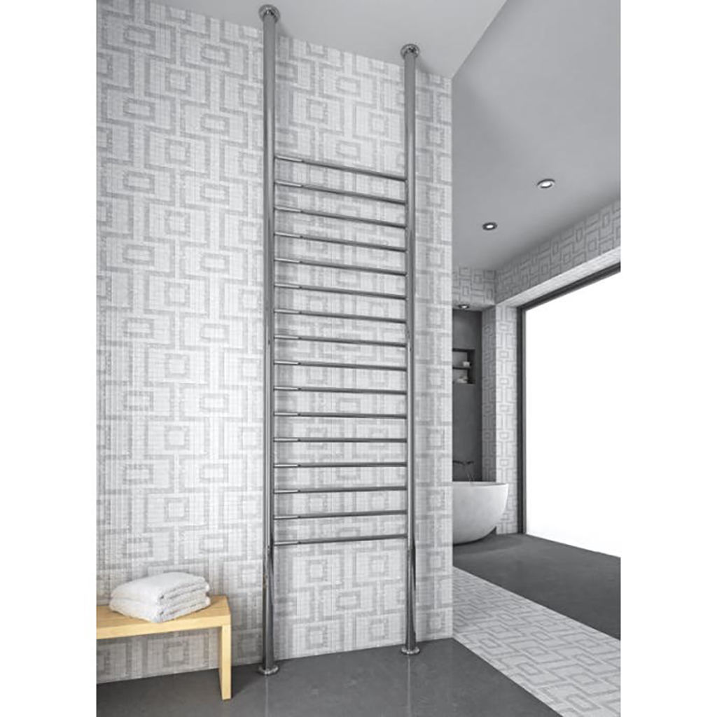 THERMORAIL HEATED TOWEL RAIL FLOOR TO CEILING STRAIGHT ROUND RAILS