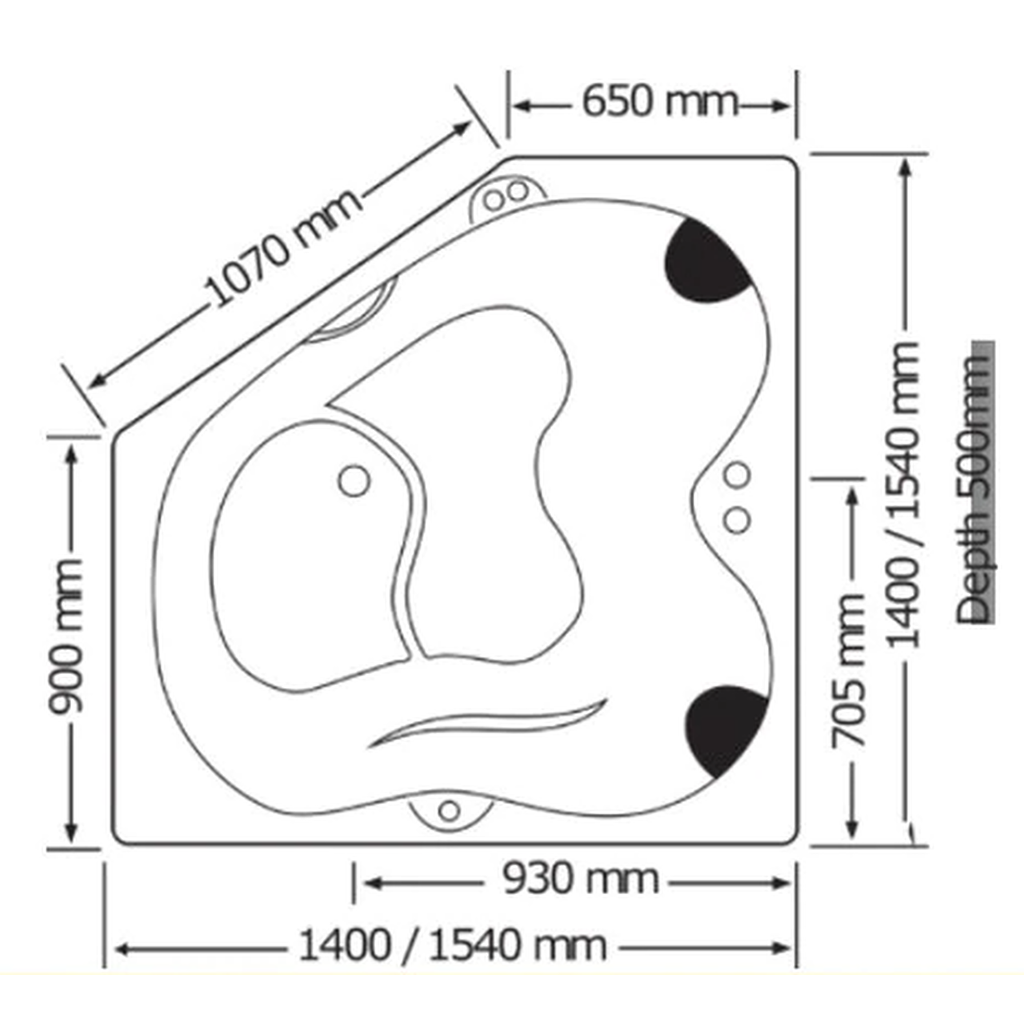 Karmen Corner Spa Bath with Hot Pump Sanitary Grade Acrylic Gloss White